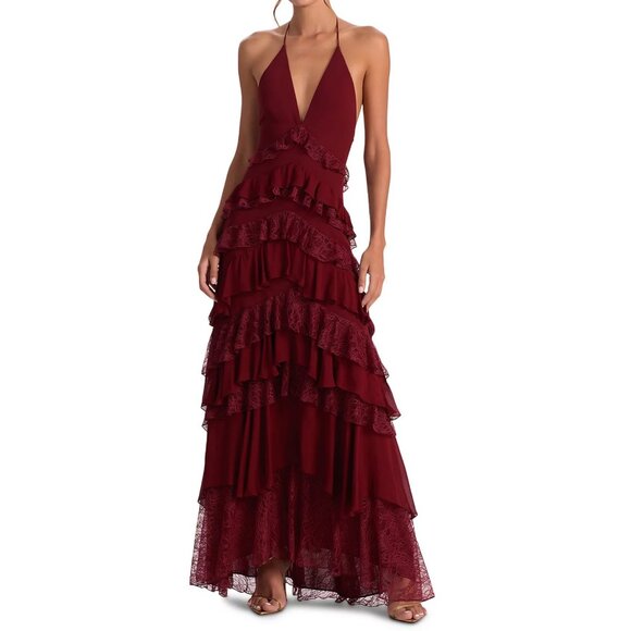 Alice and Olivia Liana V Neck Ruffle Maxi Dress - Picture 5 of 6